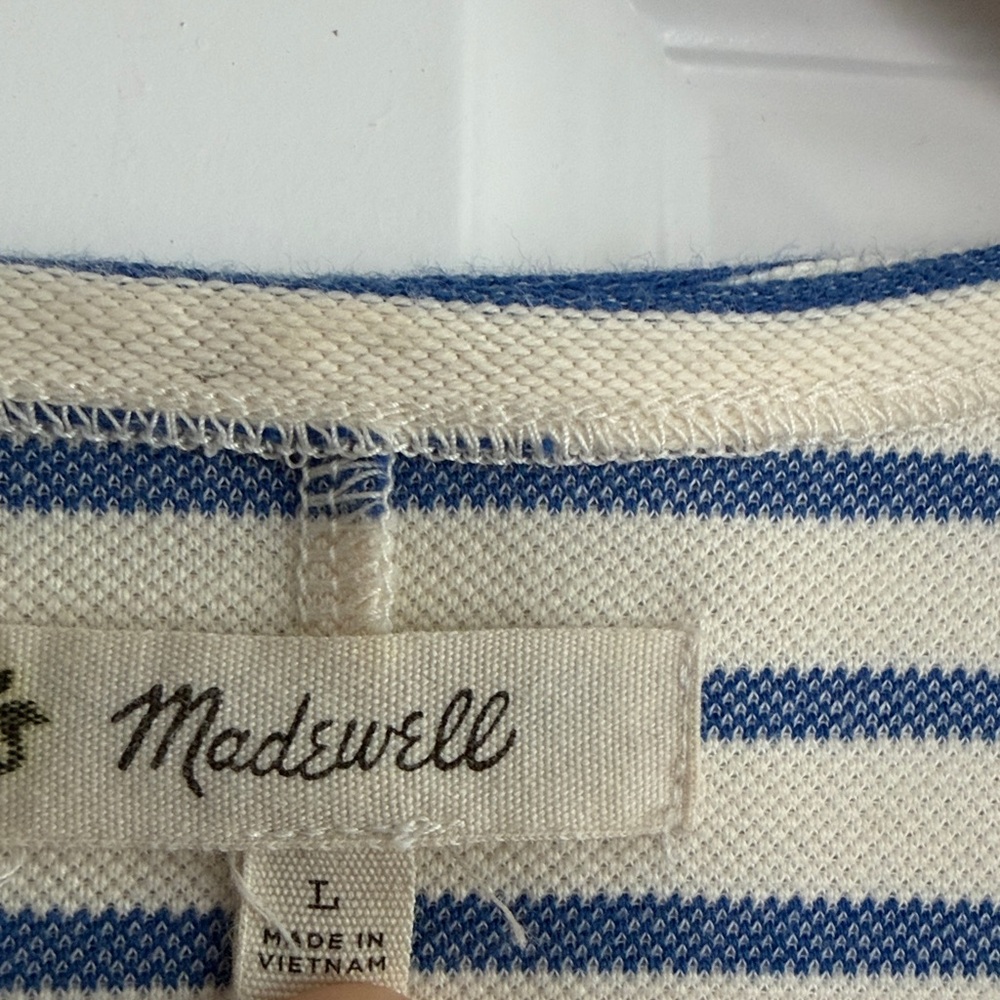 Madewell Vacances Striped Dress V Neck White & Blue Large Women’s - Picture 3 of 10
